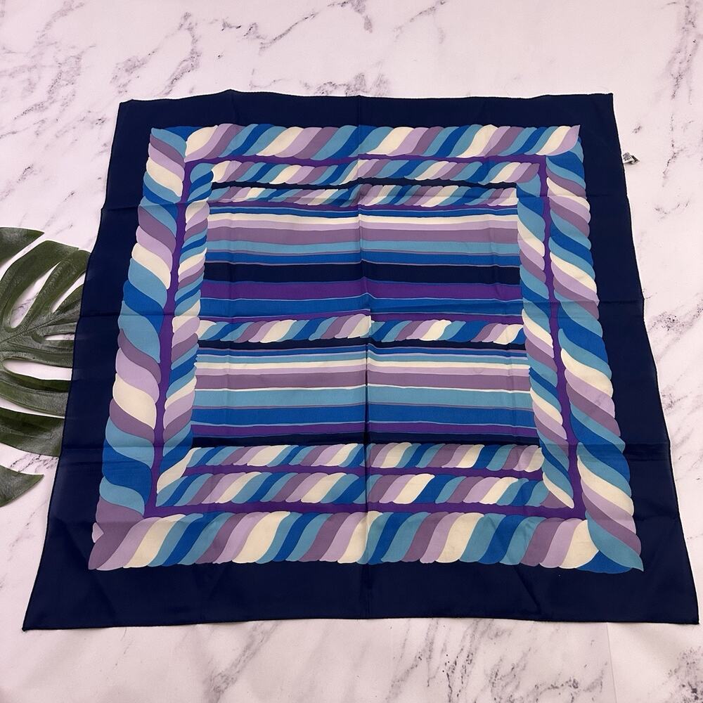 Totes Vintage 80s Rain Scarf Blue Purple Geometric Print Square Japan - Picture 2 of 5
